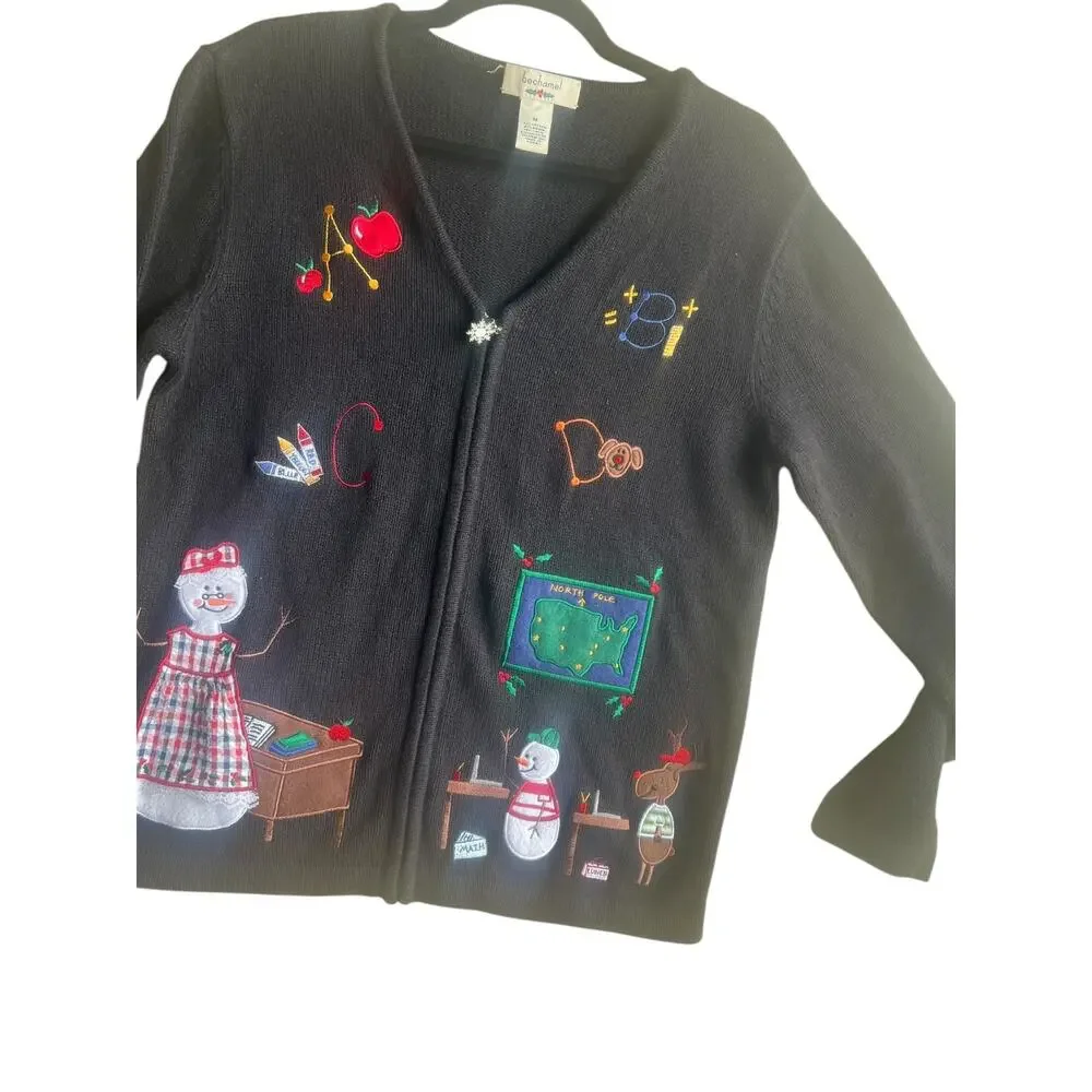 Bechamel Women Vintage 90s Novelty Cottage School Teacher Cardigan Zip Sweater M - Picture 4 of 13